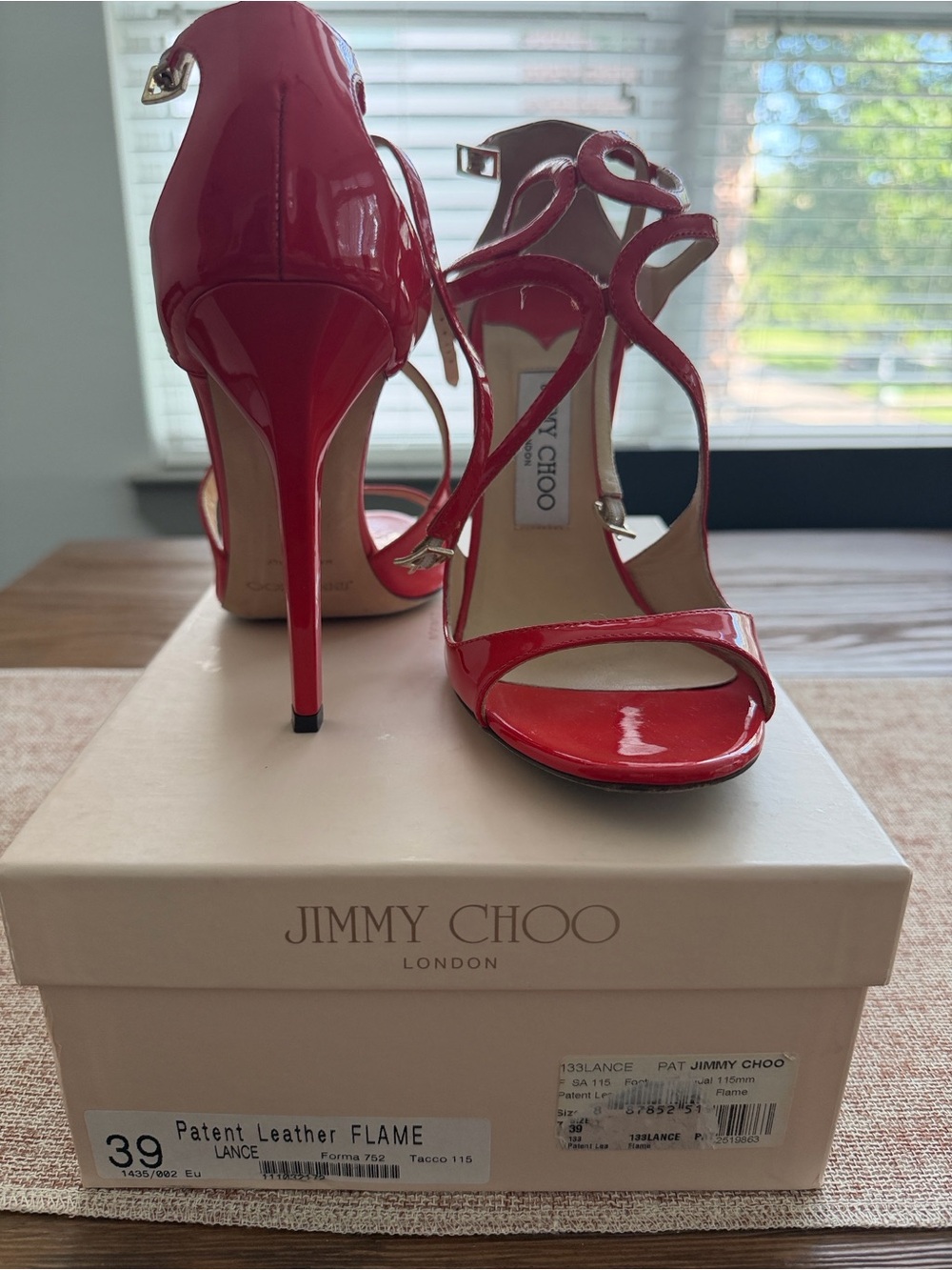 Jimmy Choo Red Patent Leather Strappy Stiletto Sandals